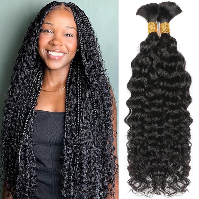 Cabello trenzado humano 2 paquetes 3.53 oz 16 pulgadas agua onda profunda cabello humano a granel para trenzar sin trama cabello trenzado a granel cabello humano rizado para trenzas boho 12A extension