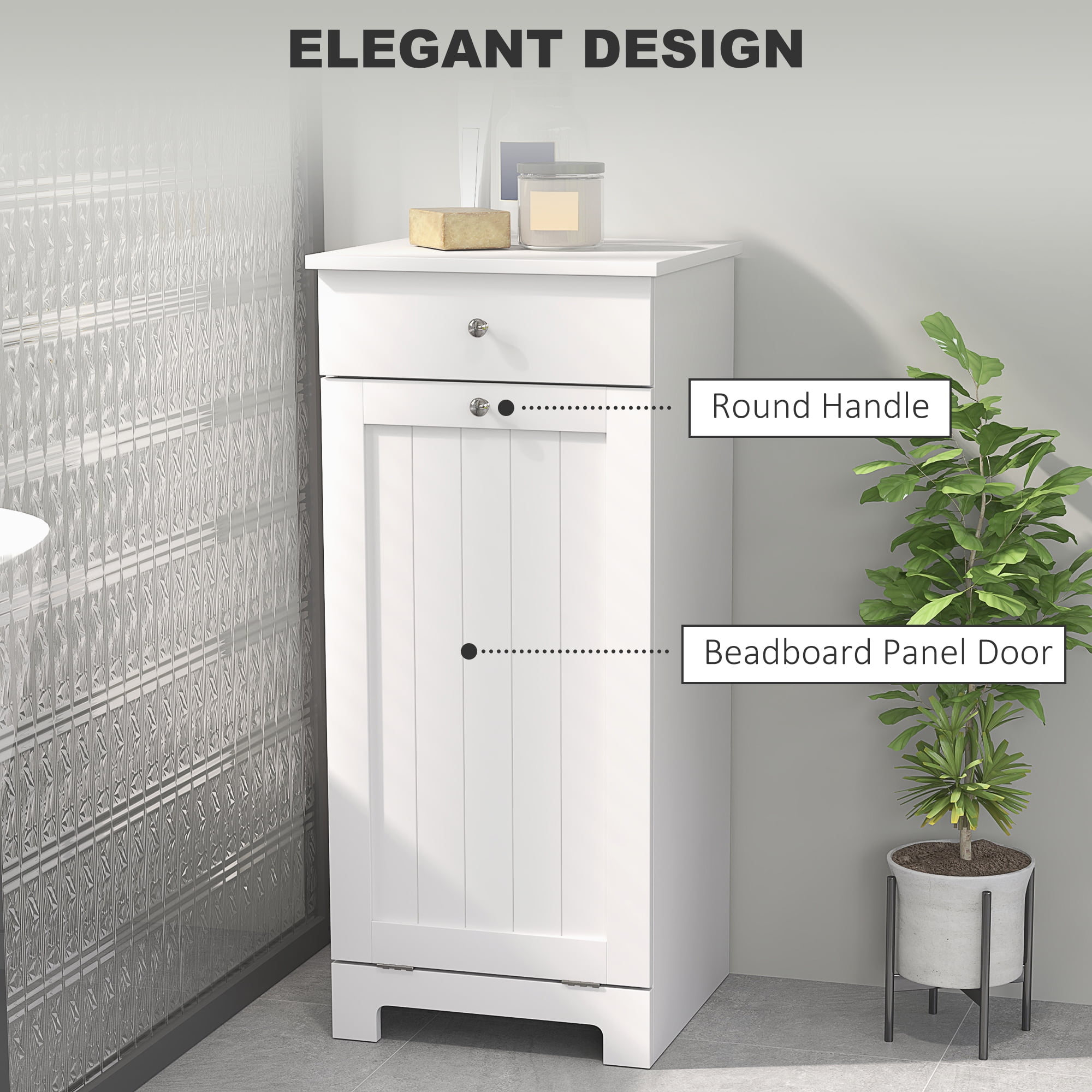 HOMCOM Tilt Out Laundry Hamper, Laundry Hamper Cabinet with Basket, Laundry Cabinet Bathroom Storage Cabinet with Drawer, White