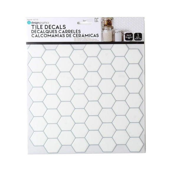 Tile Wall Decals Peel and Stick Self-Adhesive Hexagon 10"x10" - iDesign