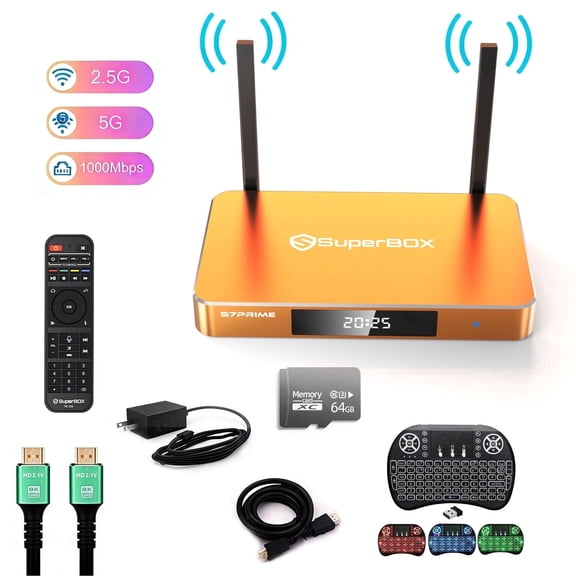 2026 SuperBox S7 Prime Premium Edition Stre-ming M-dia Players 6K UHD,with Voice Remote | Android 12 | 7-day Time Shift | Parental Control Time | 4GB RAM | 128GB Storage | 2T2R WiFi | Quad-Core