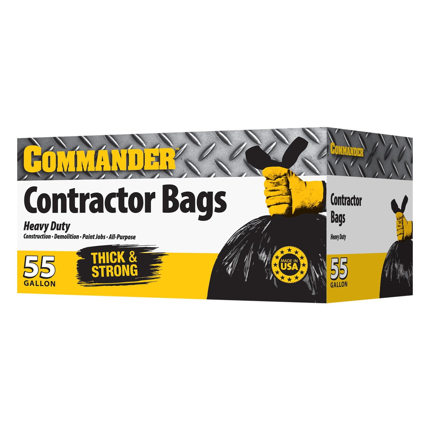 Commander 55 Gallon 3 MIL (eq) Heavy Duty Contractor Bags with Flap Ties - 36" x 56" with flaps - Pack of 10 - For Contractor, Industrial, & Outdoor