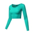 thumbnail image 2 of A2Y Women's Basic Solid Stretchable Scoop Neck Long Sleeve Crop Top Kelly Green XL, 2 of 3