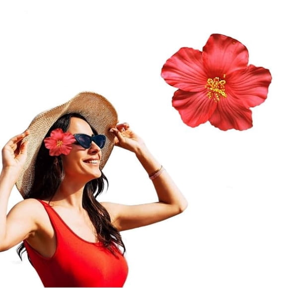 1 pinza para el pelo de flor hawaiana roja para mujeres y niñas, pinzas para el pelo y pasadores para fiesta en la playa, accesorio para el pelo de flores bohemias para bailarina, novia, boda, cuidado