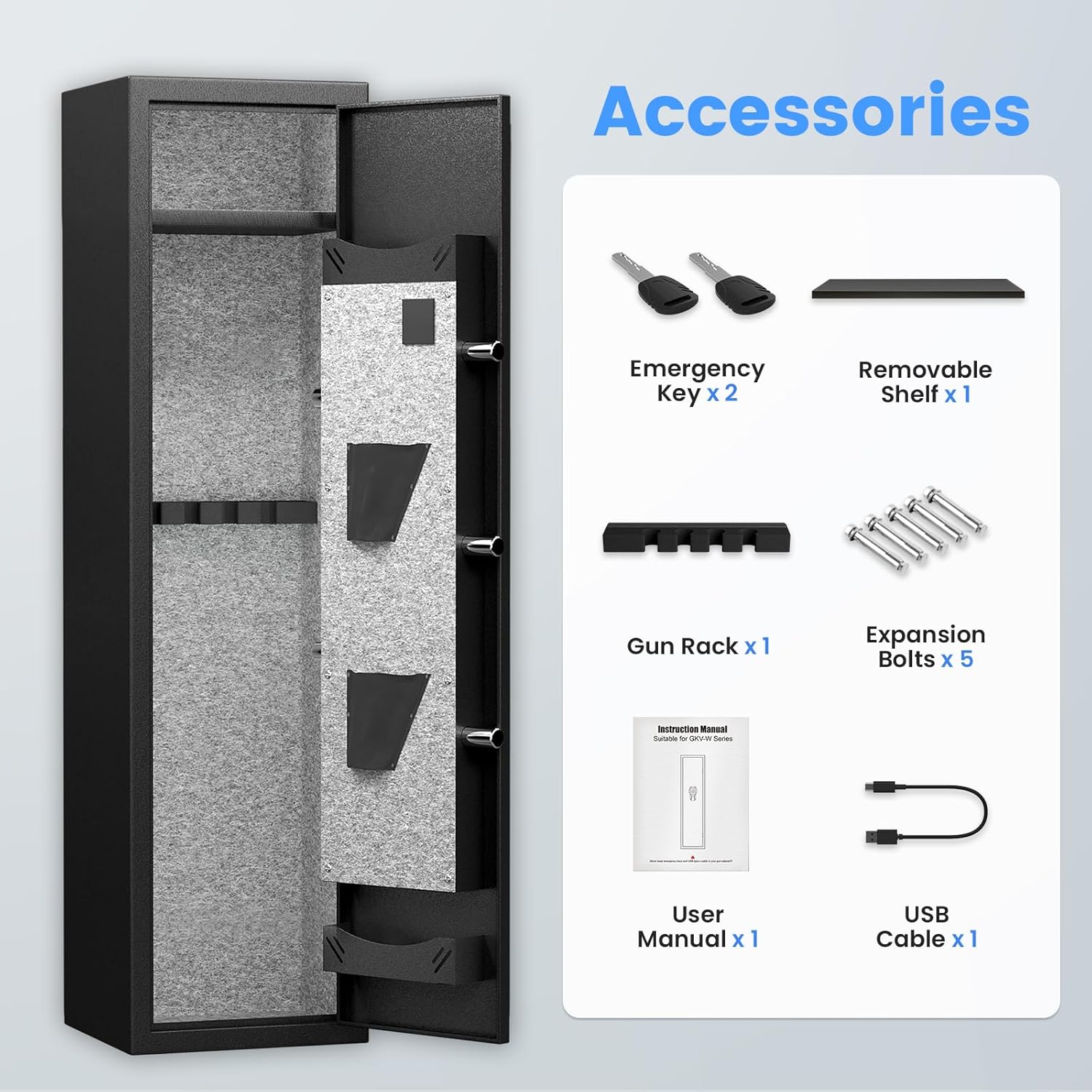 1-2 Fingerprint Gun Safes for Home - Quick Access Long Gun Safe with Dual Alarm & Mute Mode