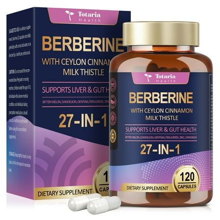 Totaria Berberine Plus Capsules - 120 Count with Ceylon Cinnamon & Milk Thistle | Natural Support for Metabolism & Blood Sugar, 60-Day Supply
