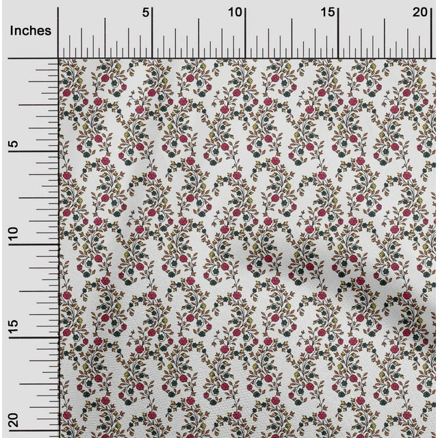 oneOone Silk Tabby Fabric Leaves & Floral Block Printed Fabric 1 Yard 42 Inch Wide