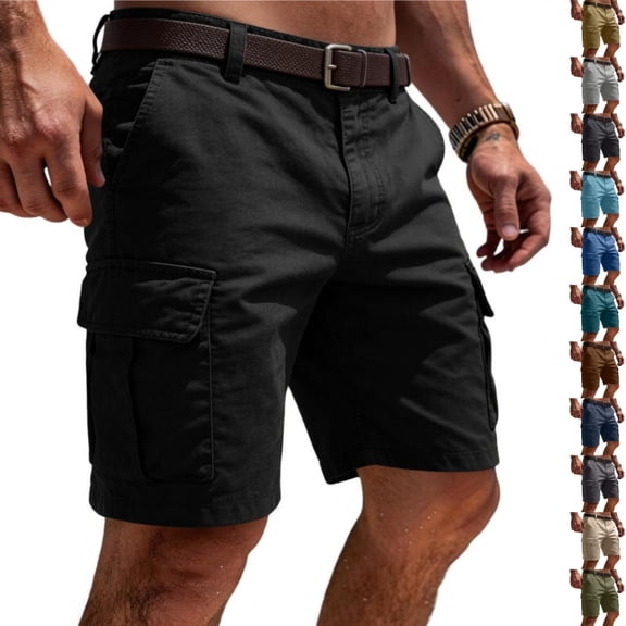 HKYNLAG Men's Twill Cargo Shorts Relaxed Fit Lightweight Durable Casual Hiking Shorts Multi Pockets Casual Golf Outdoor Work Shorts (No Belt) Camel S