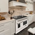 thumbnail image 2 of Akicon 48" Slide-in Freestanding Professional Style Gas Range with 6.7 cu. ft. Oven, 8 Burners, Convection Fan, Cast Iron Grates. White & Stainless Steel, 2 of 7
