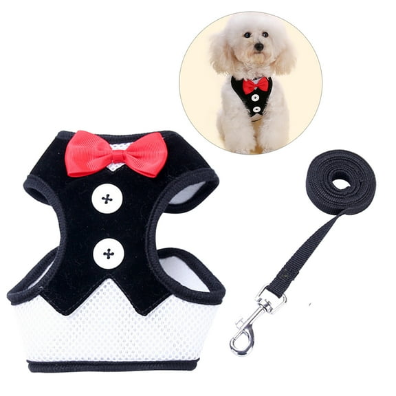 HONITANO 2Pcs Pet Supplies Dog Harness Vest Bow Tie Evening Dress Moisture- for Puppies Walking