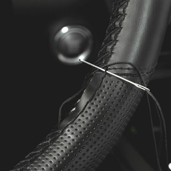 DIY  15'' Black Car Hand Sew Steering Wheel Cover Genuine UFL Leather Non Slip