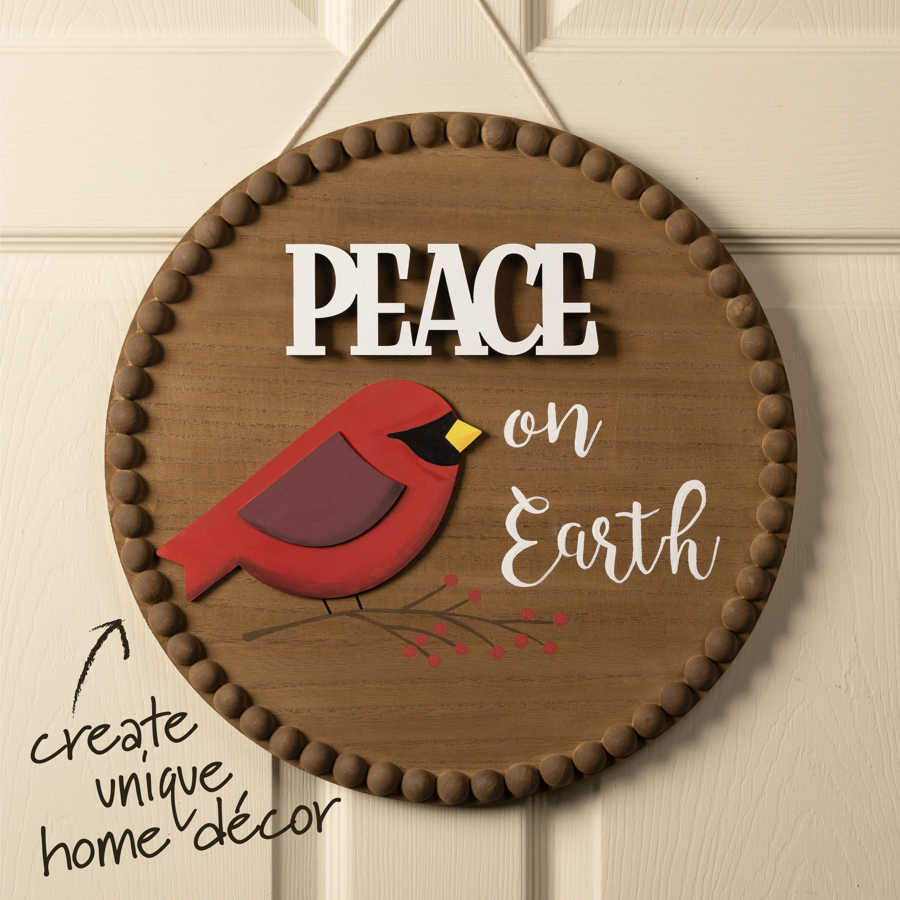 (1 pack) Plaid Unpainted Wood Surface Shape, Peace, 7"