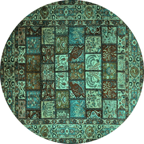 Ahgly Company Machine Washable Indoor Round Persian Turquoise Blue Traditional Area Rugs, 8' Round