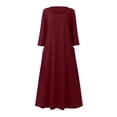 thumbnail image 4 of Robe d'Été Décontractée pour Femmes, Manches 3/4, Col Rond, Ample, Boho, avec Poches, Couleur Unie, 4 of 4
