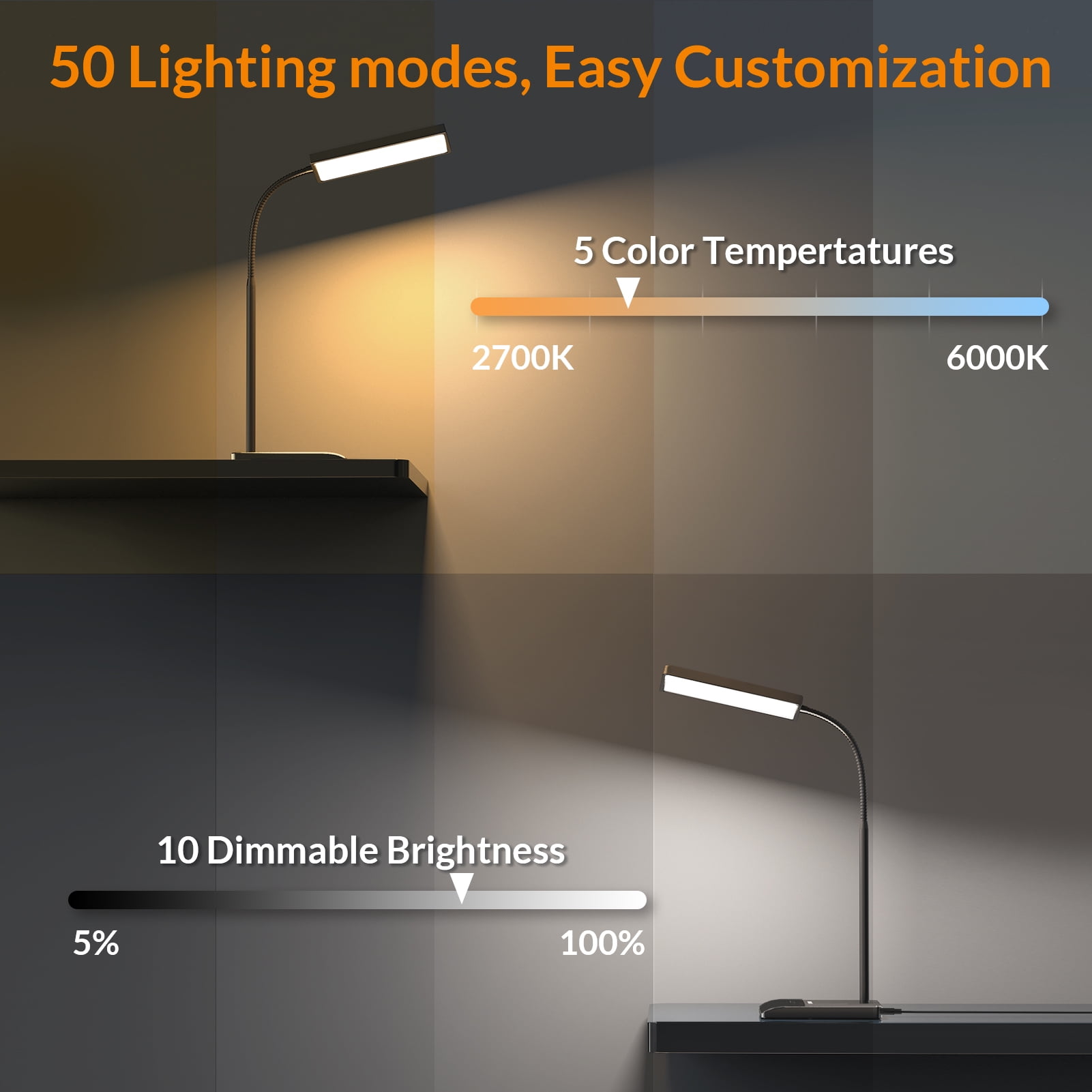 LEPOWER LED Desk Lamp, 800LM LED Touch Desk Lamp for Home Office, 12W 50 Lighting Modes Eye-Caring Reading Lamp Gooseneck Lamp