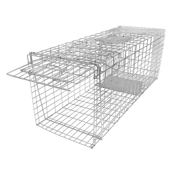 PRIJESSE 31inch Foldable Humane Live Animal Trap Cage for Squirrel, Rat, Bunny, Mink, No-Kill Bait Trapping Kit, Catch & Release, Silver
