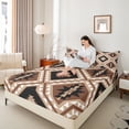thumbnail image 4 of jejeloiu Rustic Farmhouse Cabin Twin Sheet Sets,Aztec Boho Geometric Twin Fitted Sheet,Brown Rhombus Triangle Flat Sheet For Girls Boys,Luxury Bedroom Decor,3-Piece, 4 of 7