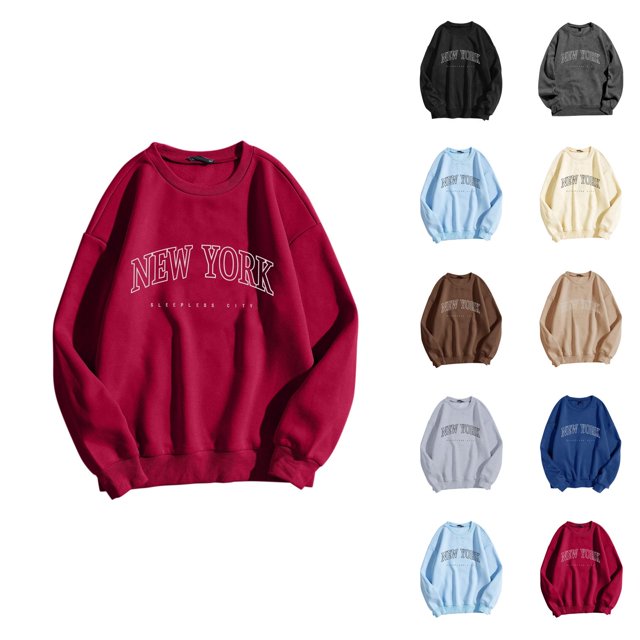 Chandail en Molleton pour Femmes New York 2026 Automne Hiver Décontracté Manches Longues Col Rond Graphique Chandail