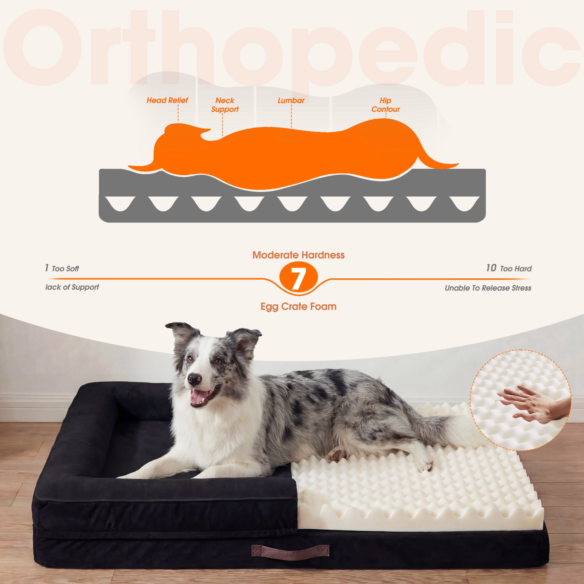 XX-Large Orthopedic Dog Bed Waterproof Pet Sofa Bed Four-Sided Bolster Cushion with Removable Washable Cover for Big Dogs Black