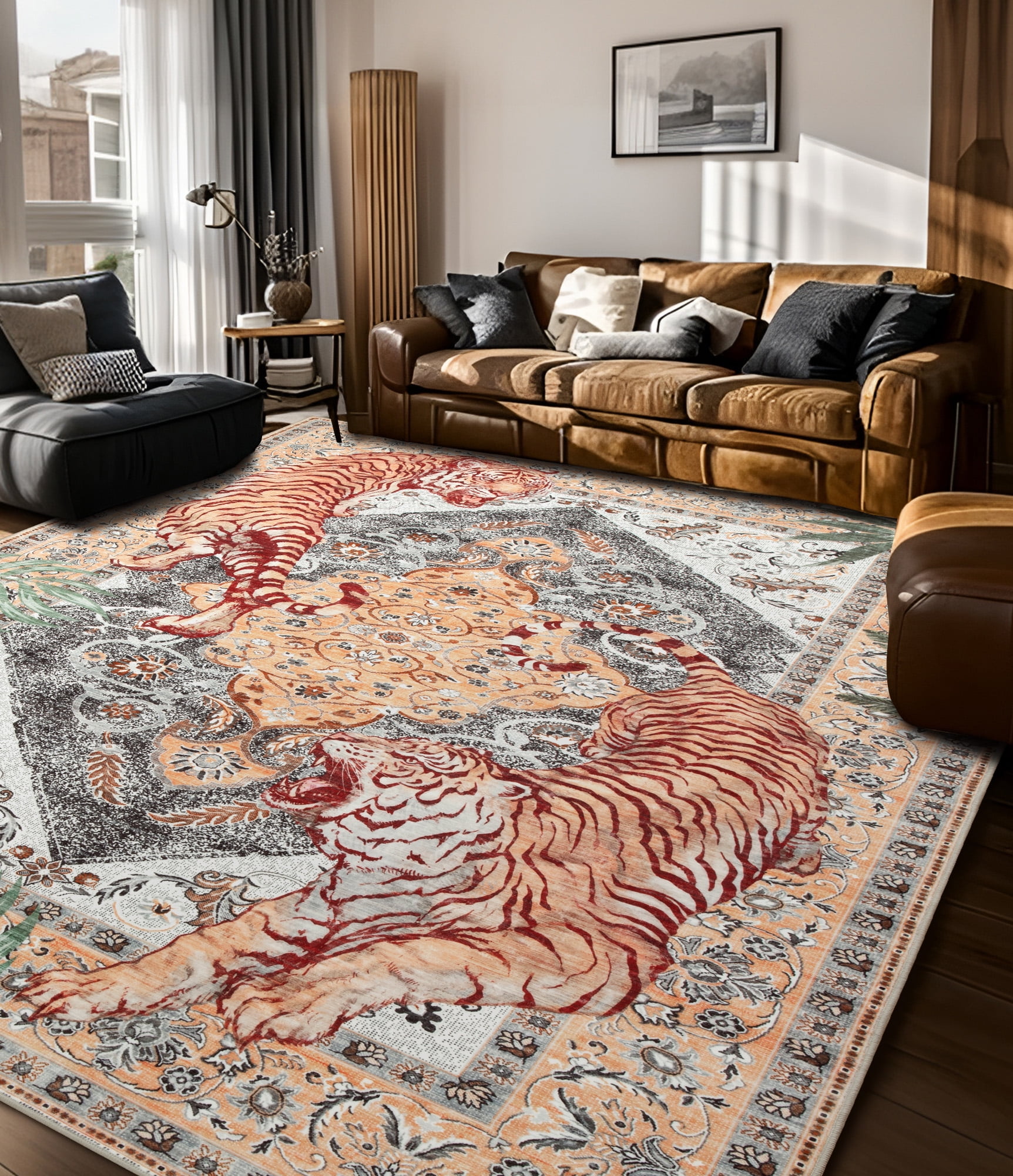 ChakmeOne Area Rugs 9x12 Ft Rugs for Living Room，Animal Print, Machine Washable, Non-Slip Stain Resistant Soft Carpet for Bedroom, Dining Room, Farmhouse, Nursery, Hallway Home Decor