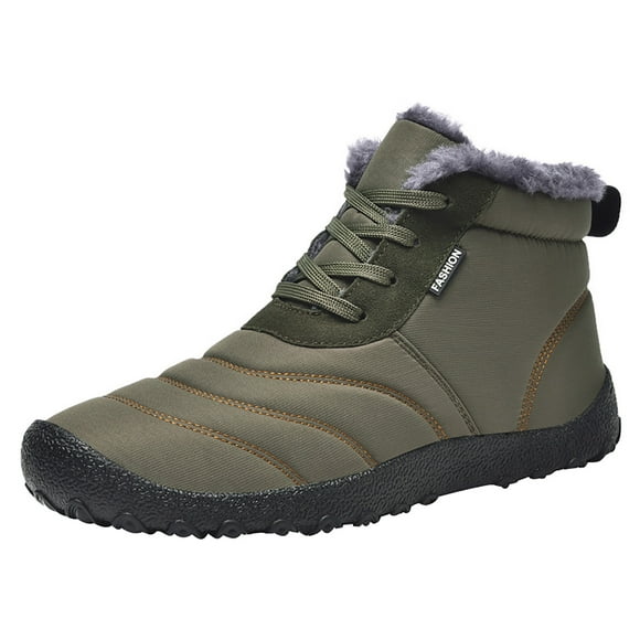 Mens Snow Boots Large Size Slip On Plush Fleece Line Comfortable Waterproof Non Slip Outdoor Hiking Ankle Booties Warm Snow Boots High Top Plus Cotton Shoes