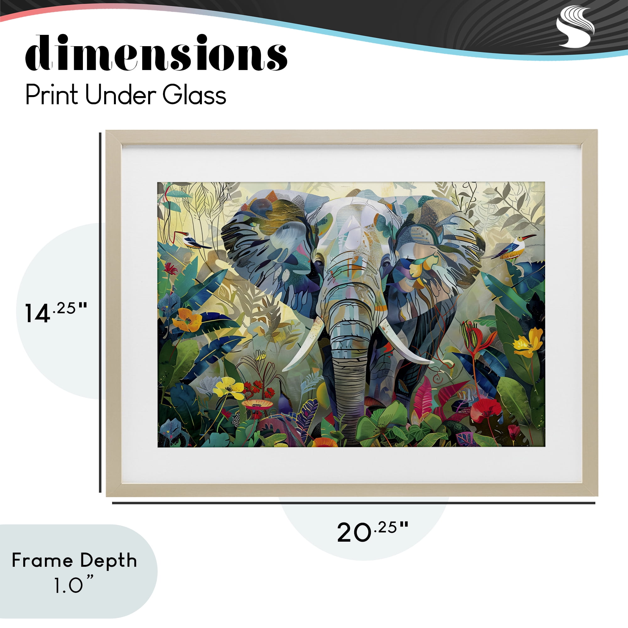 Stupell Industries Elephant's Realm in Tropical Bloom Birch Framed Print Under Glass, design by Lazar Studio