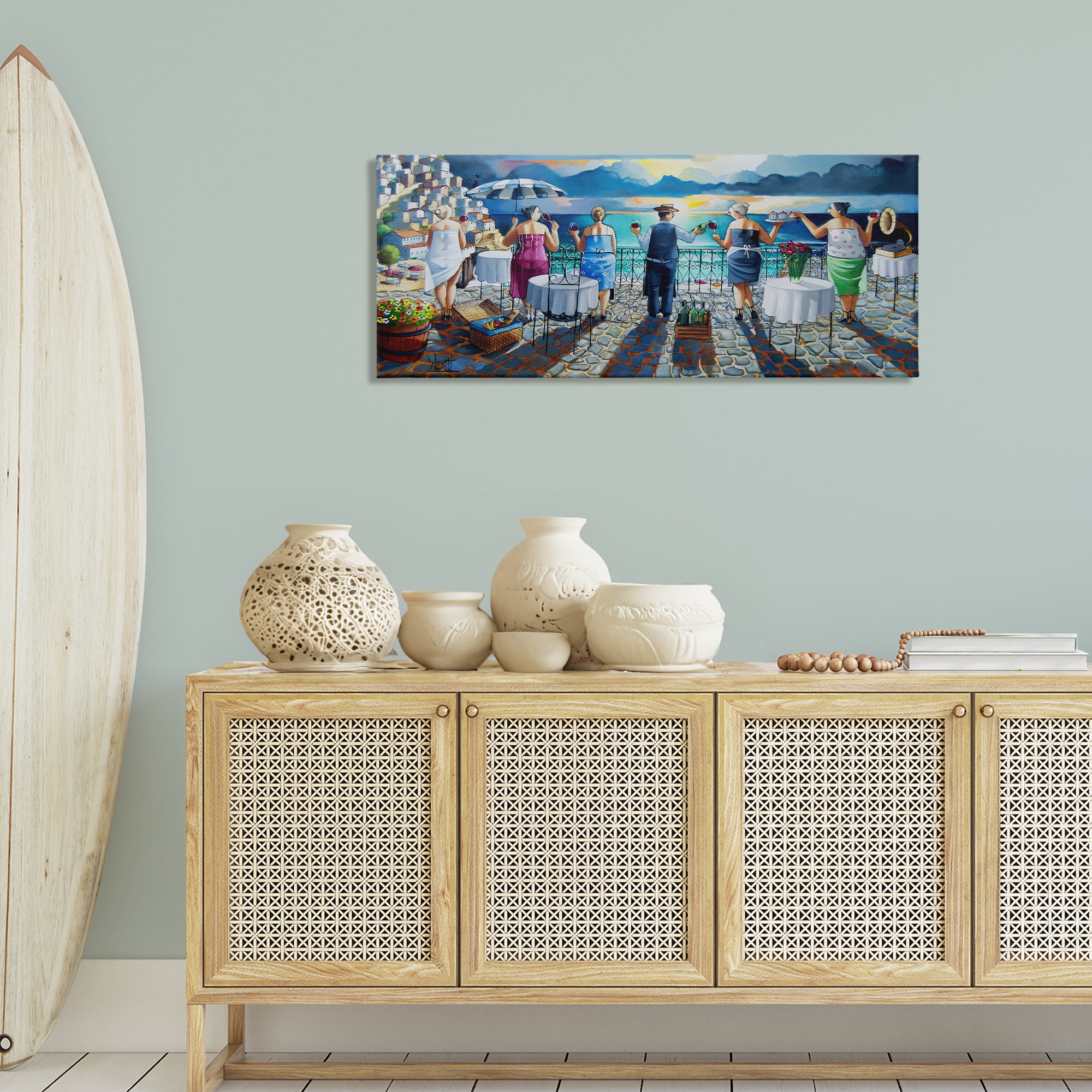 Stupell Industries Villa Sunset View People Painting Wrapped Canvas Art Print Wall Art, 48 x 20