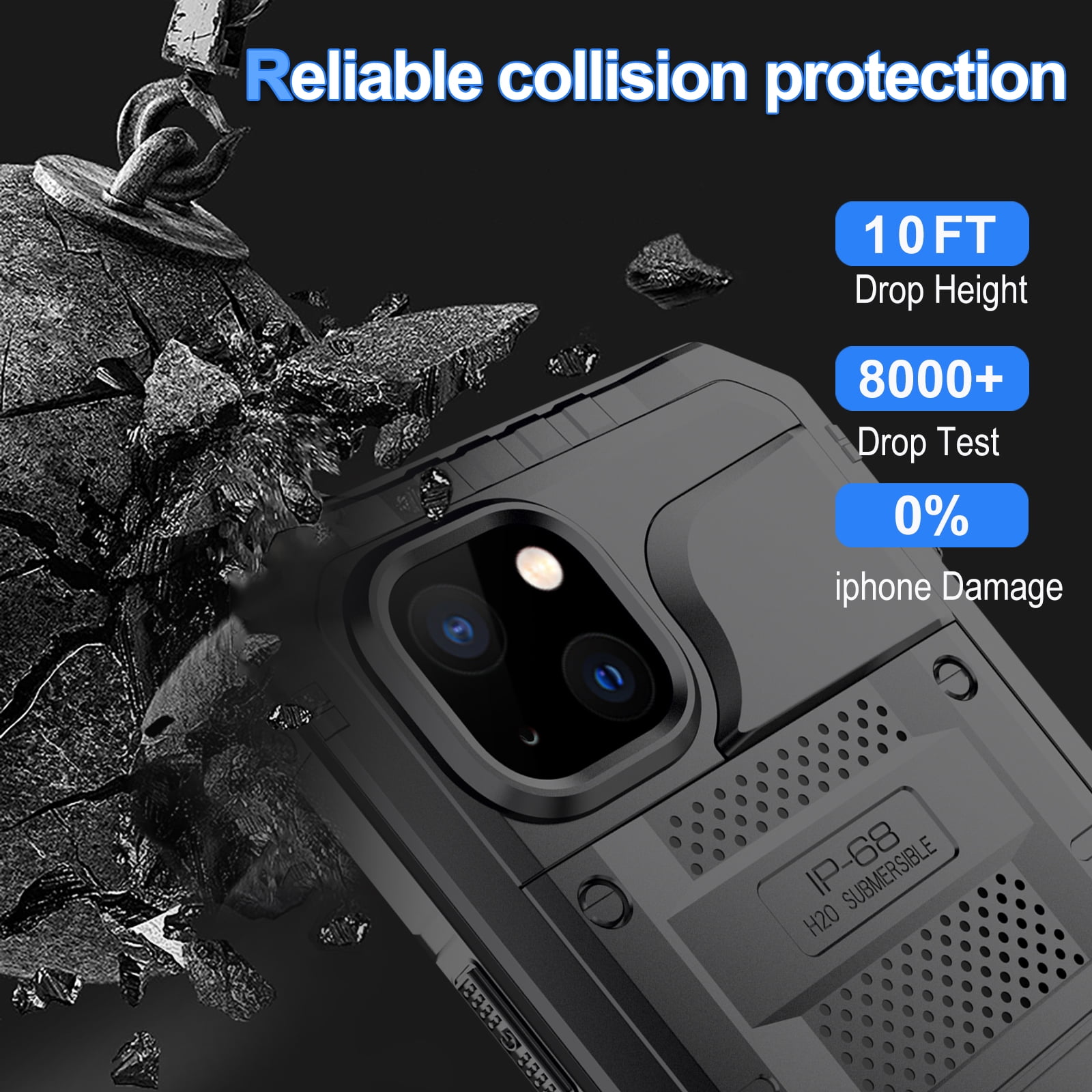 for iPhone 11 Case, Military Grade IP68 Waterproof Dustproof Shockproof Full Body Sealed Underwater Case with Built-in Screen Protector Heavy Duty Metal Rugged Defender Phone Case,Black