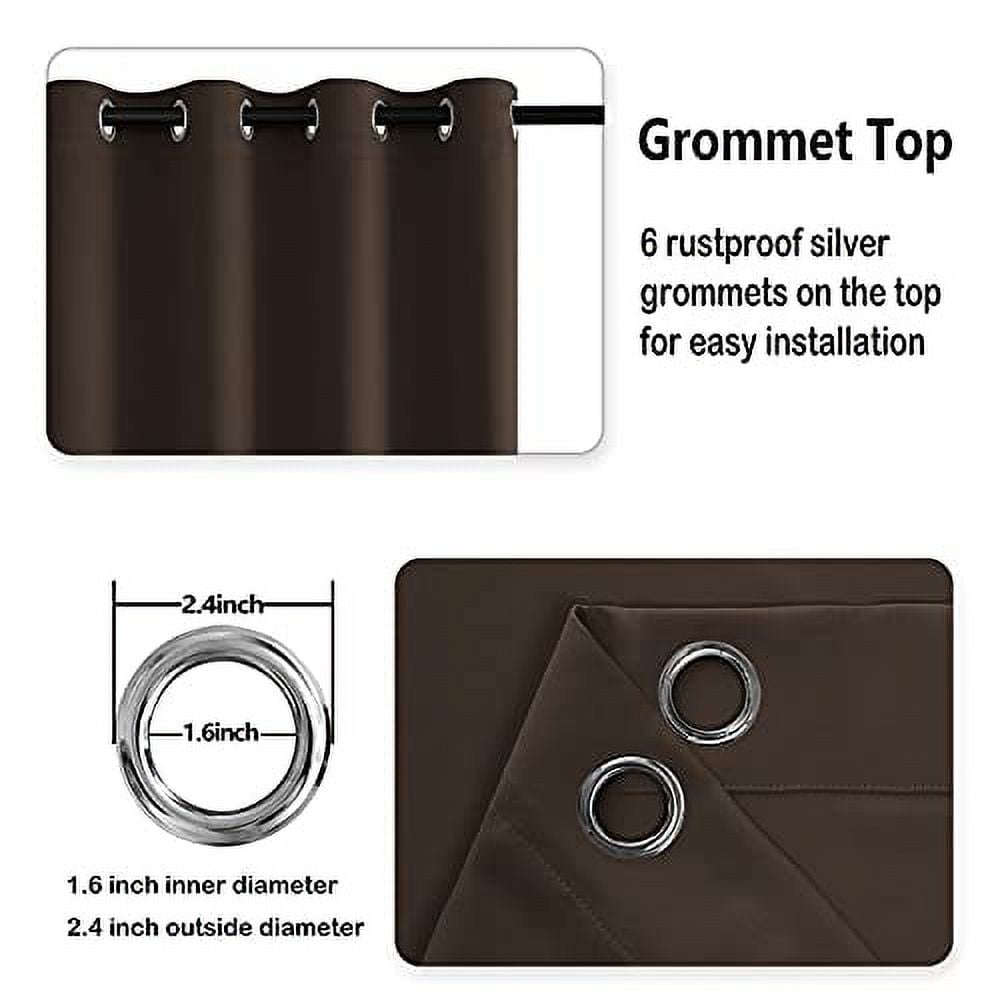 DWCN Blackout curtains for Bedroom with Tiebacks - Room Darkening Privacy Grommet Top Window Curtains for Living Room, 60 x 63 inch Length, Brown, Set of 2 Panels