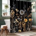 thumbnail image 4 of Vintage Boho Floral Shower Curtain with Hooks, Black & Gold Floral Bathroom Curtain, Waterproof Farmhouse Decor, 4 of 9