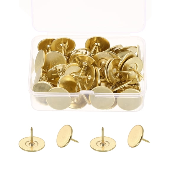 50Pcs Thumb Tacks, 3/4"x9/16" Flat Head Upholstery Push Pins, Gold