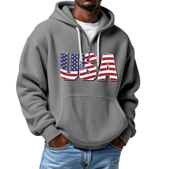 Mens Hoodie Fall Sweatshirt Print Half Zip Lightweight Outdoor Training Comfort Mens Athletic Tops,Grey,M