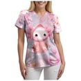 thumbnail image 3 of felwors Easter Scrub Tops Women Plus Size Bunny Egg Print Short Sleeve V Neck Stretchy Holiday Nurse Working Uniform (Pink, XL), 3 of 7