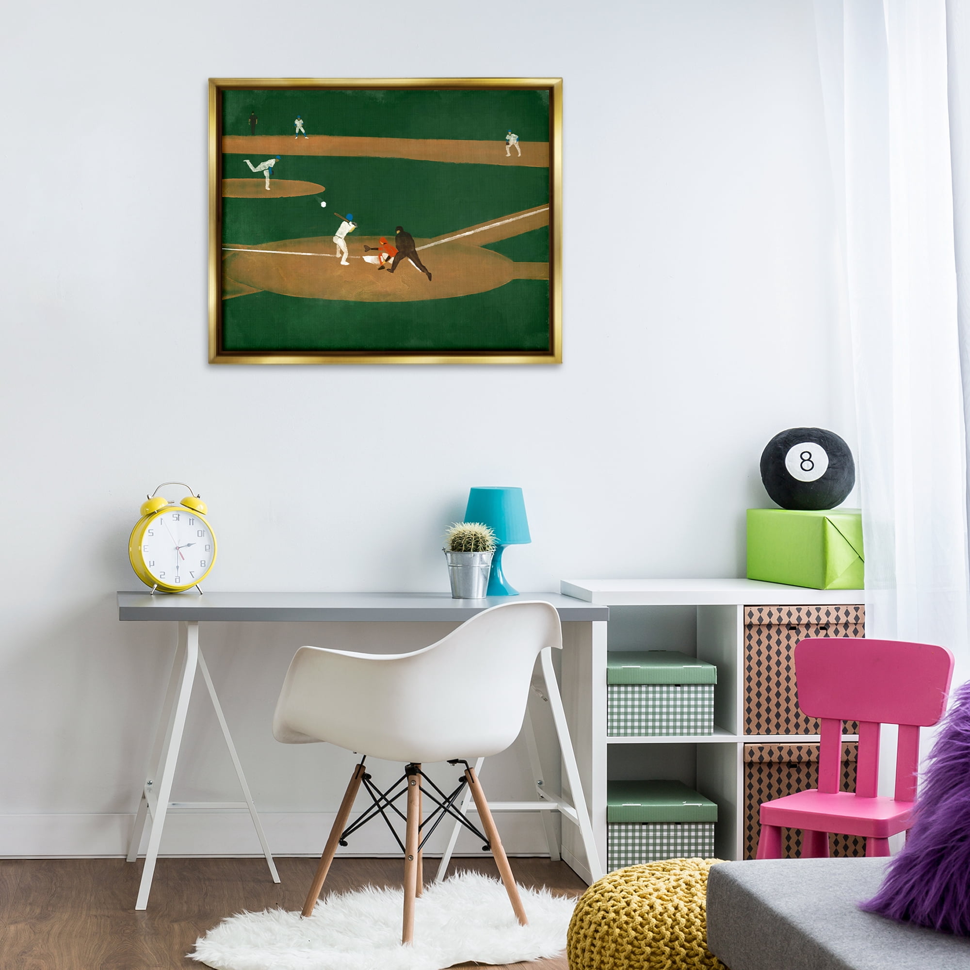 Stupell Industries Baseball Field View Sports Painting Gold Floater Framed Canvas Art Print Wall Art, 31 x 25