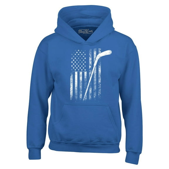 Shop4Ever Men's Distressed Hockey American Flag Patriotic Sports Hooded Sweatshirt Hoodie XXX-Large Royal Blue