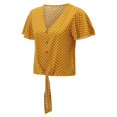 thumbnail image 4 of Tittly Womens Shirts Short Sleeve Shirts Women's Short Sleeve Top Shirt Button Print T-Shirt Loose Shirt Fashion Bottoming Shirt Top Tshirts Shirts Workout Shirts Womens Tops Yellow XL, 4 of 9