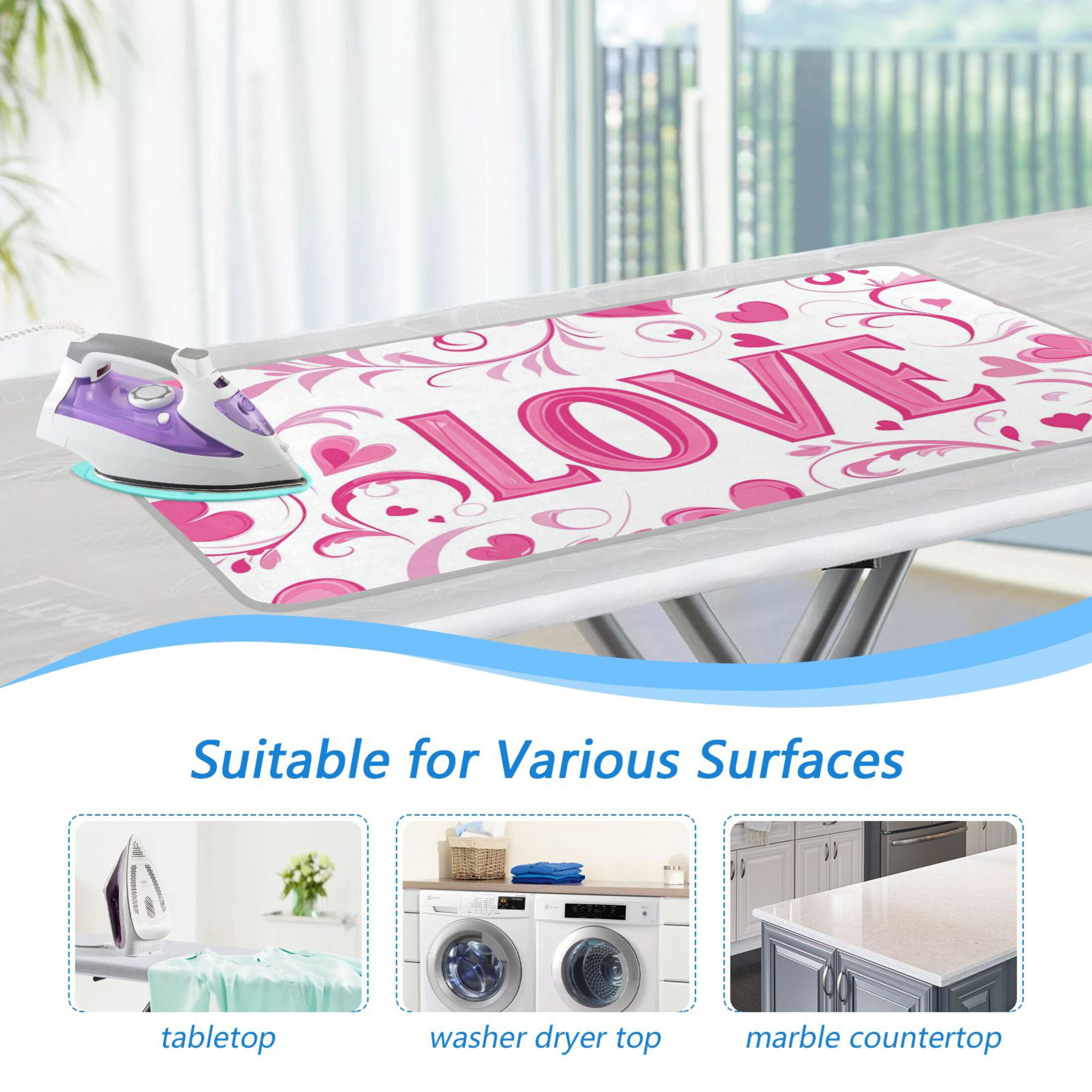 Elegant Leaves Hearts Love Valentine Ironing Mat Blanket Portable Travel Ironing Pad Heat Resistant Pad 47.2" x 27.6”