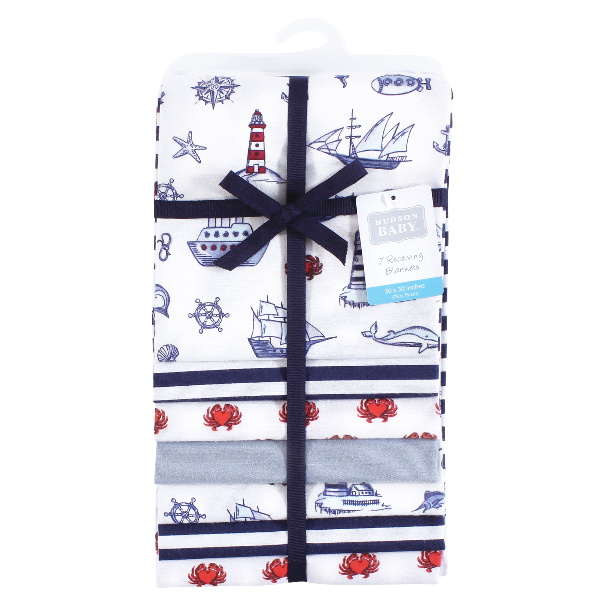 Hudson Baby Cotton Poly Flannel Receiving Blankets Bundle, Lighthouse, One Size