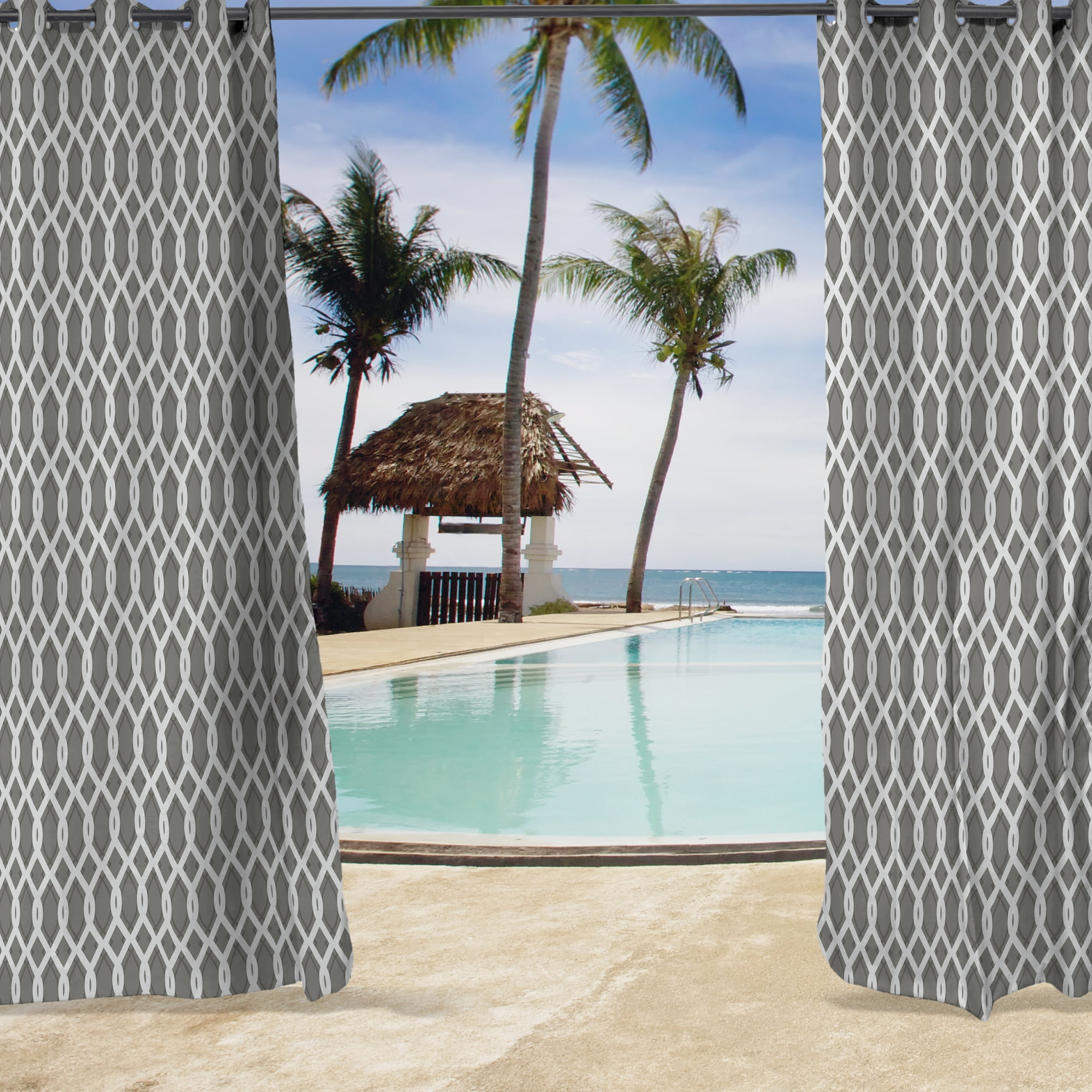 Jordan Manufacturing 54" x 96" Cayo Gray Lattice Grommet Semi-sheer Outdoor Curtain Panel (2 Pack)
