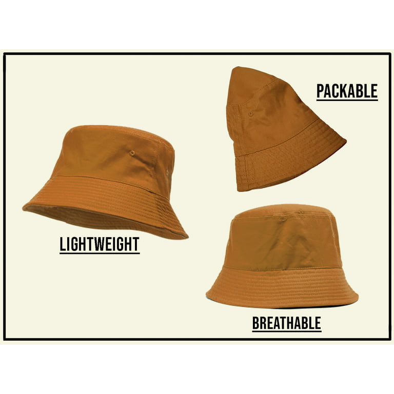 Bucket Hat For Men Women - Cotton Packable Fishing Cap, Khaki L/XL