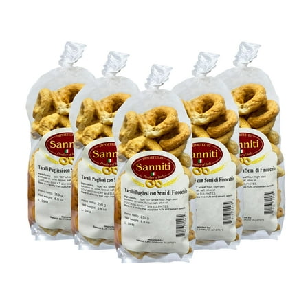Sanniti Italian Taralli Pugliese Fennel Finocchio, 8.8 oz, 5 Pack