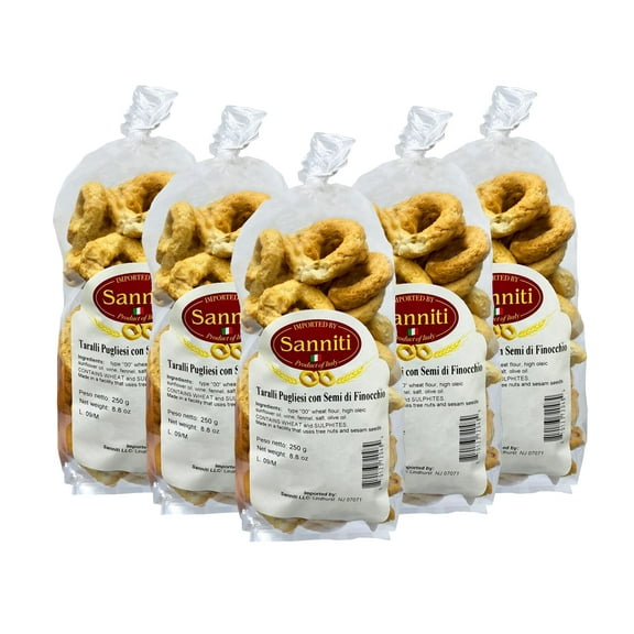 Sanniti Italian Taralli Pugliese Fennel Finocchio, 8.8 oz, 5 Pack