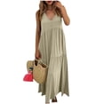 thumbnail image 2 of Lutiedan Dresses for Women Summer Cotton Linen Sleeveless Casual Beach Dresses V Neck Pleated Vacation Party Maxi Dress with Pockets, 2 of 6