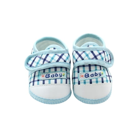 

Rotosw Toddler First Walking Shoe Prewalker Flats Soft Sole Crib Shoes Baby Girls Boys Newborn Lightweight Comfort Plaid Blue 4.5C