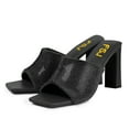 thumbnail image 2 of FSJ Women Open Square Toe Glitter Mule Heels Slip on High Chunky Heeled Sandals Shiny Summer Dressy Beach Slides Size 7 Black, 2 of 4