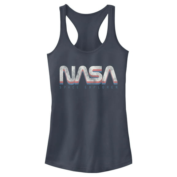 Junior's NASA Official Space Explorer Retro Logo  Racerback Tank Top Indigo Medium