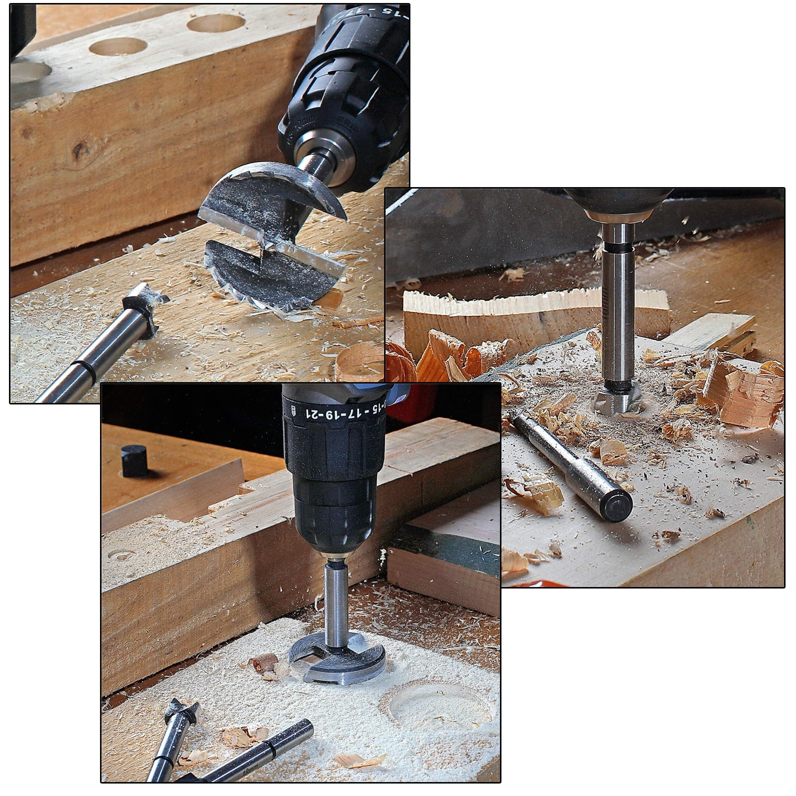 5Pcs Wood Drilling bits Forstner Drill bits (Ø15/20/25/30/35mm) Set Round Shank with Wooden Storage Box