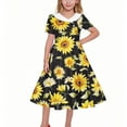 thumbnail image 6 of Avrntaa Little Girls Short Sleeve Dress Summer Cute Sunflower Print Maxi Dresses Flowy Ruffle A-Line Dress for 5-14Y, 6 of 6