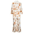 thumbnail image 5 of Mrat 2 Piece Trendy Tracksuit Plus Size Fashion Women Casual Printed Long Sleeve Round Neck Tops Long Dress Sets Travel Suit Set S-658 Orange XL, 5 of 6