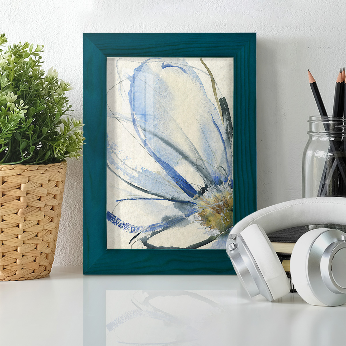 Cobalt & Paynes Petals I - Framed Print w/glass - Ocean Blue