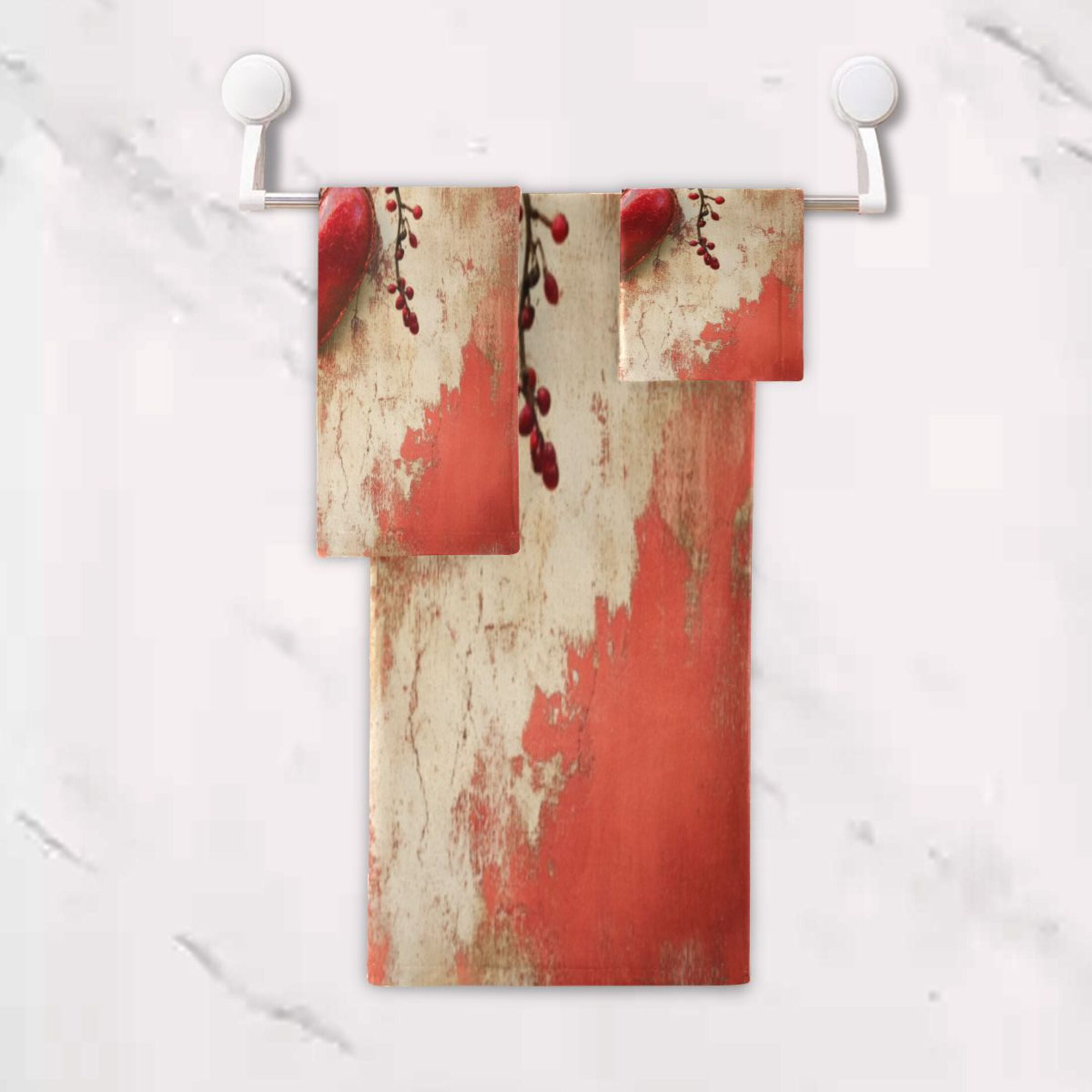 Three-Piece Towel Set Face Towel Towel Set Hand Towel Bath Towel Cotton Bath Towels Bath Towel Sets Hand Bath Towels Valentine's Day Lovely Love